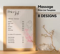 This PRICE LIST template is specifically designed for Massage Therapists, Spa Clinics and Salones developing their business. Easy to edit, allows you to market your services in your salon or Spa.  Easy to customise in Canva to help you create your own bespoke branding. Change the colours, fonts and even change the graphic element of the design! -> Note: It's a digital item and no physical items will be shipped to you. -> What is included ? - A5 Price List Editable Template in 8 different design Massage Price List, Spa Business Plan, Massage Prices, Beauty Cabin, Spa Massage Room, Mobile Spa, Pricing Guides Templates, Price List Design, Salon Price List