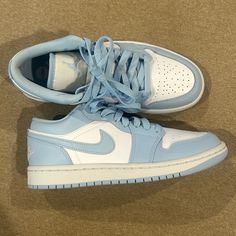 Never Worn Light Blue Air Jordans Low, Nike Jordan Baby Blue, Air Jordans 1 Low, Ice Blue Color, Jordan Blue, Shoes Air, Womens Jordans, Jordan 1 Low, Ice Blue