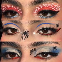 Marvel Inspired Makeup Looks, Hero Makeup Ideas, Miles Morales Eye Makeup, Spider Man Costume Makeup, Spider Man Face Makeup, Spider Man Eyeshadow, One Piece Inspired Makeup