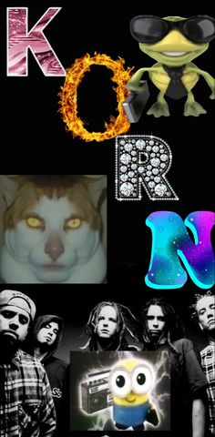 a collage of photos with the letters k o r and an image of a cat