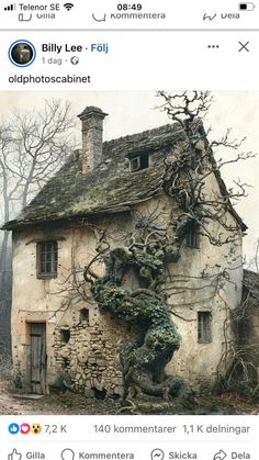 an old house with vines growing out of it's roof and the words billy lee f