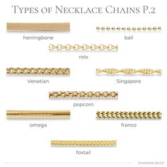 Diamond Buzz on Instagram: "TYPES OF NECKLACE CHAINS PART 2 Which one is your favourite? Leave a comment below. #goldjewelry #goldjewellery #goldchain #goldchains #instajewellery #instajewelry" Types Of Necklace Styles, Chain Types Jewelry, Types Of Jewelry Chains, Types Of Necklace Chains, Types Of Necklace, Types Of Chains, Festive Jewellery, Jewelry Knowledge, Copper Wire Jewelry