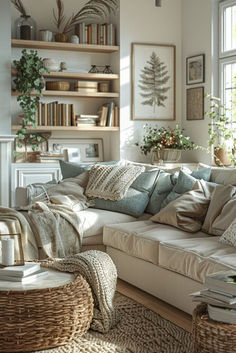 a living room filled with lots of furniture and decor