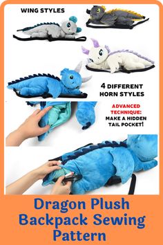 the instructions for how to make a dragon plush sewing pattern