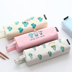 Kawaii Pencils, Kawaii Cactus, Pencil Pouches, Stationery Obsession, Canvas Pencil Case