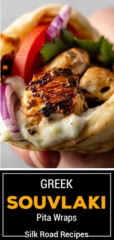 greek souvlaki pita wraps with meat and vegetables