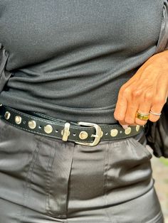 Black fully studded belt Silver hardware Vegan leather 40.5" x 1.25" Color may vary due to lighting on image Stud Belt, Melinda Maria, Winter Jewelry, Studded Belt, Silver Hardware, Bag Sale, Vegan Leather, Jumpsuit Romper, Fashion Inspo