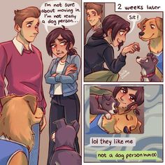 a comic strip with two people and a dog