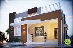 this is a 3d rendering of a modern style house with an open floor plan and balcony