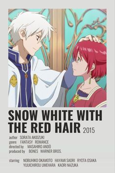 snow white with the red hair 2013 anime movie poster, featuring two young women and one man