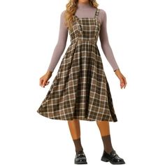 Long Sleeve Shirt Under Dress, Retro Dresses For Women, Twee Fashion, Shirt Under Dress, Halloween Costume Vintage, Plaid Overall Dress, Plaid Dresses, Prom Costume, Casual Dresses For Teens