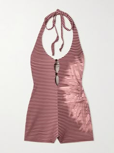 With self-expression at the core of every collection, SIEDRÉS designs garments that evoke "feelings of curiosity, playfulness, and creativity". This 'Yanu' halterneck playsuit is cut from soft striped jersey and printed to create a faded effect on one side. It has a scooped neckline tipped with keyhole fastenings for a daring flash of skin. Flat Dress Shoes, Floral Dresses Short, Striped Jersey, Girl Fits, Swimsuit Dress, Dolce E Gabbana, Everyday Wardrobe, Y2k Fashion, Comfy Outfits