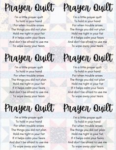 a quilt pattern with the words prayer quilt written in black ink on top of it