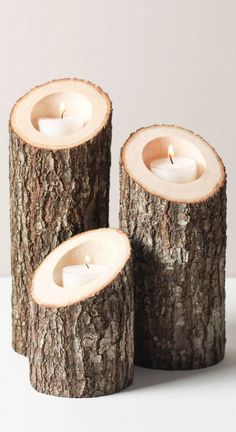 two logs with candles in them are on the google search for an item that appears to be fake