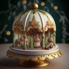 an elaborately decorated cake sits on a table