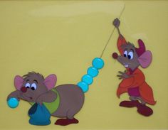 two cartoon mouses holding onto a string