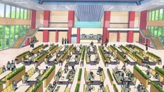 an artist's rendering of the inside of a building with tables and chairs in it