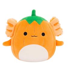 an orange stuffed animal with wings on it's head and eyes, sitting in front of a white background