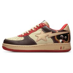 January 2007 saw the release of one of Kanye West’s earliest sneaker collaborations, a special-edition Bapesta from A Bathing Ape. Unlike subsequent co-branded releases in which Kanye created an entirely new silhouette from the ground up, this joint venture utilizes an existing model – Bape’s flagship sneaker. The design features a leather upper finished in colours and artwork inspired by West’s debut studio album, The College Dropout. Bape Shoes Kanye, College Dropout Bapestas, Aliexpress Clothes Y2k, Kanye Bapestas, Kanye West Shoes, Bape Star, Bapesta Shoes, Bape Shoes, College Dropout