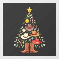 a christmas tree with hats and boots on it