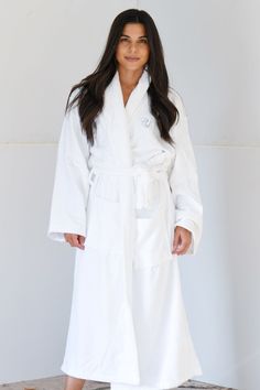 "Longer and slimmer fit. Sturdy stitches. Really absorbent soft cotton. Comparing to other bathrobes, it's much softer and longer. Very thick terry cloth material. Pink is pretty pastel tone. Excellent strong deep stitches. It is better than any of the robes from name brands I bought. Would recommend this to anyone." ⭐⭐⭐⭐⭐ - Kim Y. Verified Buyer✔️ ARE YOU LOOKING FOR A LUXURIOUS SPA ROBE, THAT DRIES WITHIN SECONDS AND WON'T SHED OR PILL? The Velvetica™ Luxury Turkish Cotton Bathrobe is thick, v Long Sleeve Cotton Robe For Wellness, Cozy White Robe For Relaxation, White Cozy Sleep Robe, Cozy White Sleep Robe, Long Sleeve Cotton Robe For Spa, Long Sleeve Cotton Spa Robe, Cotton Long Sleeve Robe For Spa, White Cotton Relaxed Fit Robe, White Long Sleeve Robe For Loungewear