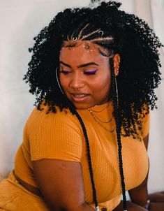 Braids In The Front Afro In The Back, Braids In Front Afro In Back, Simple Fulani Braids With Natural Hair, Fulani Afro, Half Braided Hairstyles Natural Hair, Braids And Afro, Puffy Hair, Cabello Afro Natural