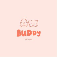 the logo for buddy vet clinic, which is designed in pink and orange with an image of