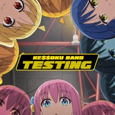 the poster for kesonu band testing, which features four girls with pink hair and blue eyes