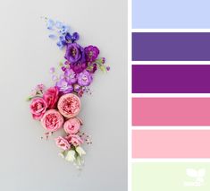 the color scheme is purple, green and pink with flowers on it's side