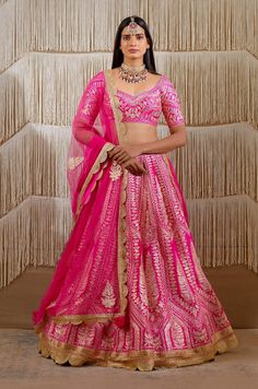 Shyam Narayan Prasad-Pink Gota Embroidered Lehenga Set-INDIASPOPUP.COM Pink Lehenga Wedding, Dark Pink Lehenga, Beautiful Lengha, Indian Wedding Lehengas, Pink Bridal Lehenga, Girls Lehenga, Raw Silk Lehenga, Sabyasachi Lehenga, Ballroom Costumes