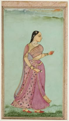 Opaque Watercolor, Mughal Miniature Paintings, Mughal Miniature, Rajasthani Painting, Holding A Flower, Mughal Paintings