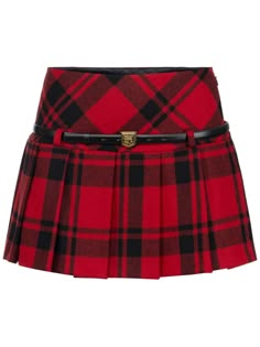 Find ELISABETTA FRANCHI Tartan Pleated Mini Skirt on Editorialist. red/black wool blend tartan check pattern concealed side zip fastening detachable waist belt pleat detailing thigh-length straight hem 80s Mini Skirt, Red Tartan Skirt, Red Pleated Skirt, Red Plaid Skirt, Belted Skirt, Tartan Skirt, Women Skirt, Red Skirt, City Dress