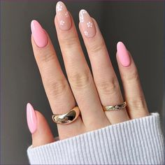 Almond, Nail Designs, Nail Polish, Nails, Ring, Pink, Gold