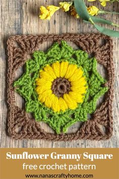 the sunflower granny square crochet pattern is shown