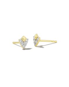 They may be dainty, but the Spencer 18k Gold Vermeil Stud Earrings in White Topaz can’t be missed. With a contemporary kite shape, these 18k gold vermeil studs feature white topaz detailing for that extra sparkle. Whether you pair them with a statement earring or wear them as a standalone style, this is a pair that you’ll be coming back to time and time again. Metal 18k Yellow Gold Vermeil What is Vermeil? Vermeil (that’s pronounced ver-may) is a gold plating technique that dates back to the 19t Dainty Jewelry Necklace, Kite Diamond, The Spencer, Engagement Rings Sale, Bar Jewelry, Minimal Earrings, Statement Earring, Diamond Earring, Initial Jewelry