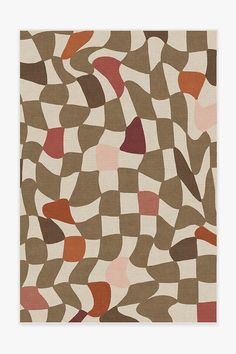 an abstract pattern in brown, pink and white on a beige background with red accents