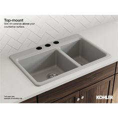 the kohle double bowl kitchen sink is shown in this ad for kohle