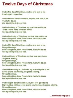 the twelve days of christmas poem