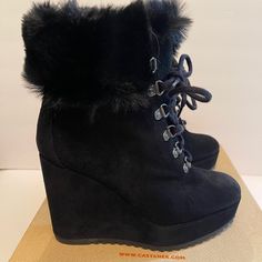 Castaner 1927 Black Suede Wedge Booties In Box, Size 35, Worn Once. Suede Wedges, Womens Shoes Wedges, Black Suede, Cute Gifts, Fur Coat, Wedges, Women Shoes, Women Shopping, Black