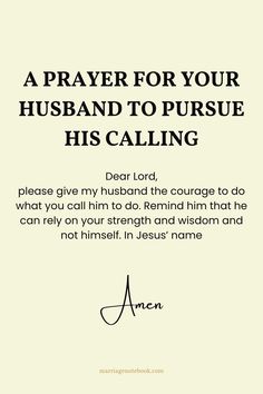 a prayer for your husband to pursue his calling