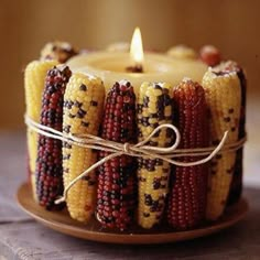 corn on the cob with a lit candle