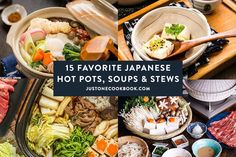 an assortment of japanese hot pots, soups and stews