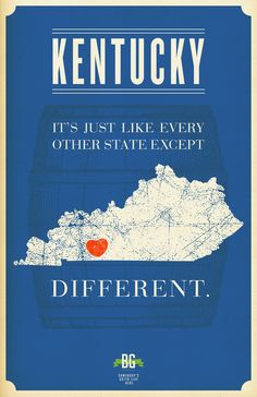 a poster with the words kentucky on it and a map in the shape of a heart