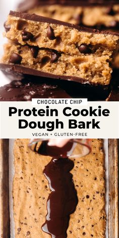 chocolate chip protein cookie dough bark with text overlay