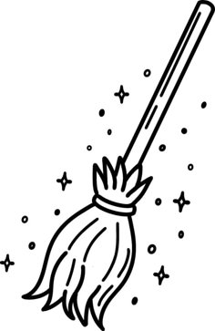 A hand-drawn broom for Halloween. Witch's broom with a long handle, vector illustration, highlighted on a white background. A stick from a witch's broom. This item is an accessory for Halloween How To Draw A Witches Broom, Broom Stick Drawing, Broom Stick Tattoo, Halloween Drawings Witch, Broom Doodle, How To Draw A Witch, Witch Broom Drawing, Broomstick Drawing