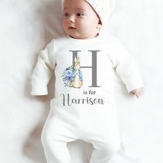 Capture precious moments with your little bunny in this customised sleepsuit, featuring a cute bunny rabbit design and your baby boy's name. 📸🐰 #BabyBoyFashion #PersonalisedSleepsuit #CherishedMemories  #AmazonUK #HoolarooUK Letter Design