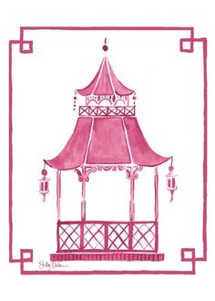 a drawing of a pink and white gazebo