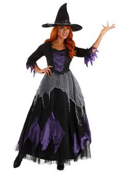 a woman dressed in a witch costume