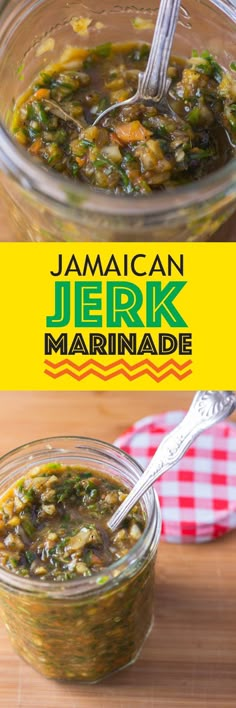 jamaican jer k marinade in a glass jar with a spoon