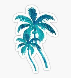 a blue palm tree sticker on a white background